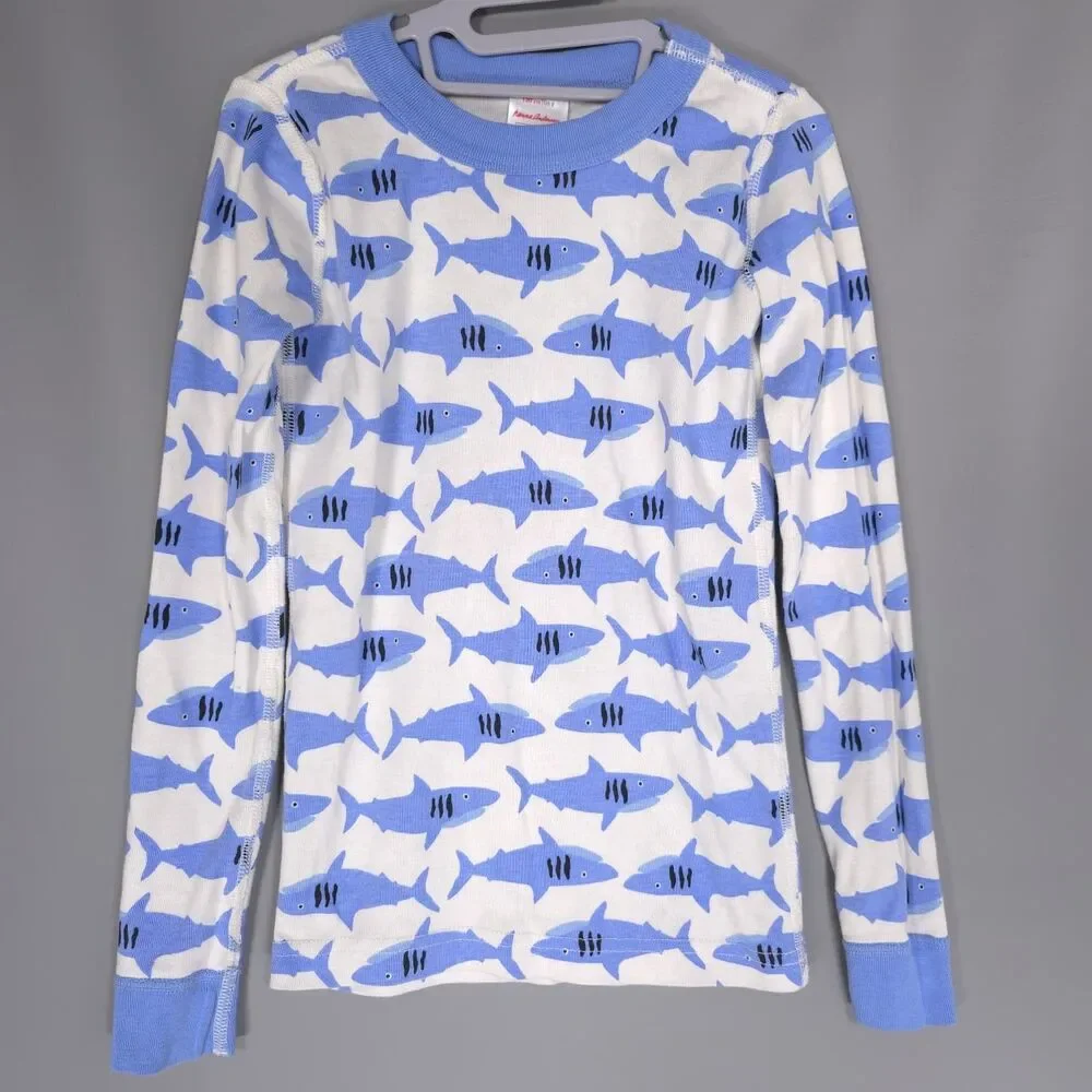 HANNA ANDERSSON‎ 100% Organic Cotton Shark Pajama 8 Set Kids White & Blue